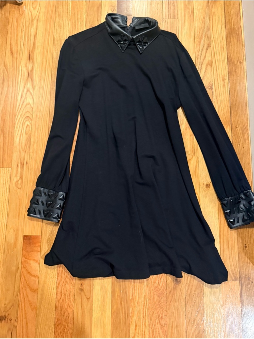 Karl Lagerfeld Black Long-Sleeve A-Line Dress with jeweled Collar & Cuffs